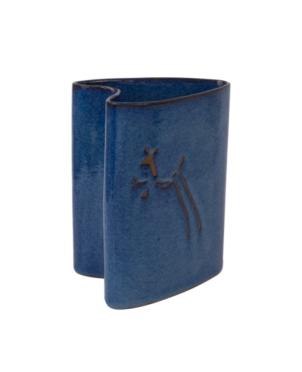 Vaso 16x13x34 H Rupestre Azul Cerâmica