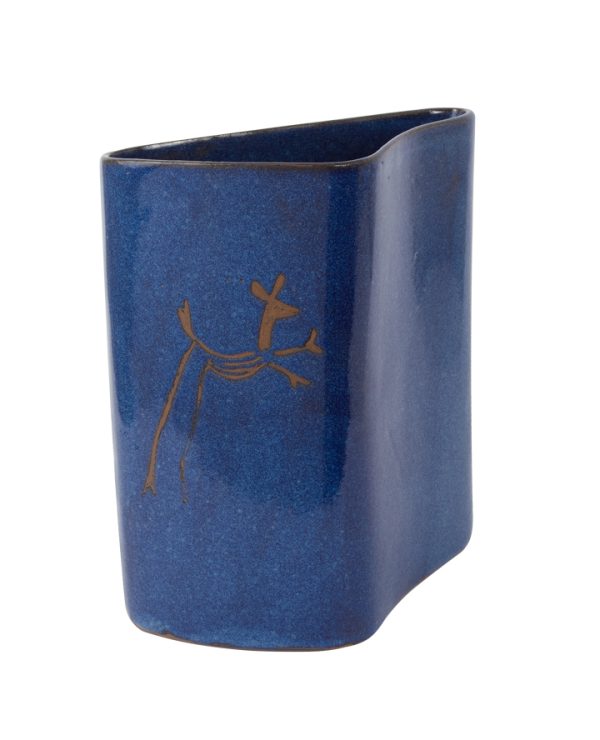 Vaso 20x13x25 H Rupestre Azul Cerâmica