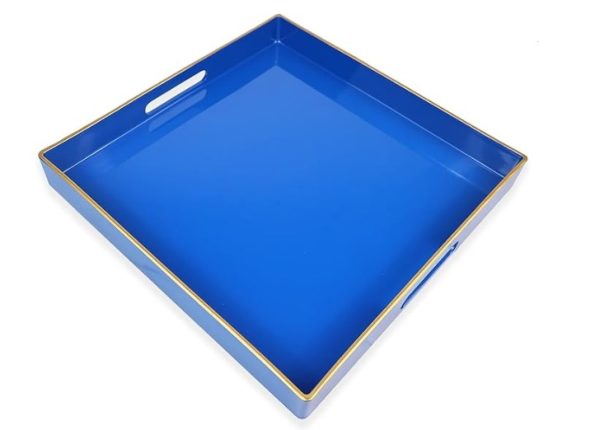 Band. Quad. Azul Royal Borda Ouro 35 X35 X4 H Resina