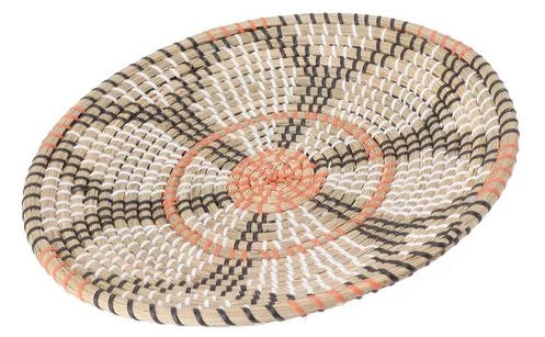 Peneira  Artesanal 35 Cm Preta/Branca/Coral Fibra