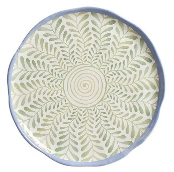 Prato Sobremesa 21 Cm Verde Espiral Borda Azul Cerâmica