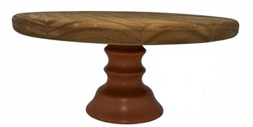 Prato Bolo Madeira 28 X13 H Pé Terracota Cerâmica
