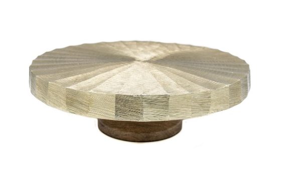 Prato Bolo 36 X14 H Dourado Escovado Metal C/ Pé Madeira