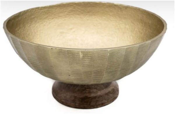 Fruteira 31 X16 H Dourado Escovado Metal C/ Pé Madeira