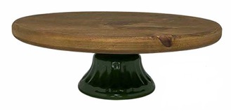 Prato Bolo Madeira 28 X9 H Pé Verde Folha Cerâmica