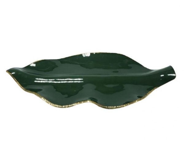 Trav. Folha C/Cabo Verde Mata 89 Cm Vidro Borda Ouro